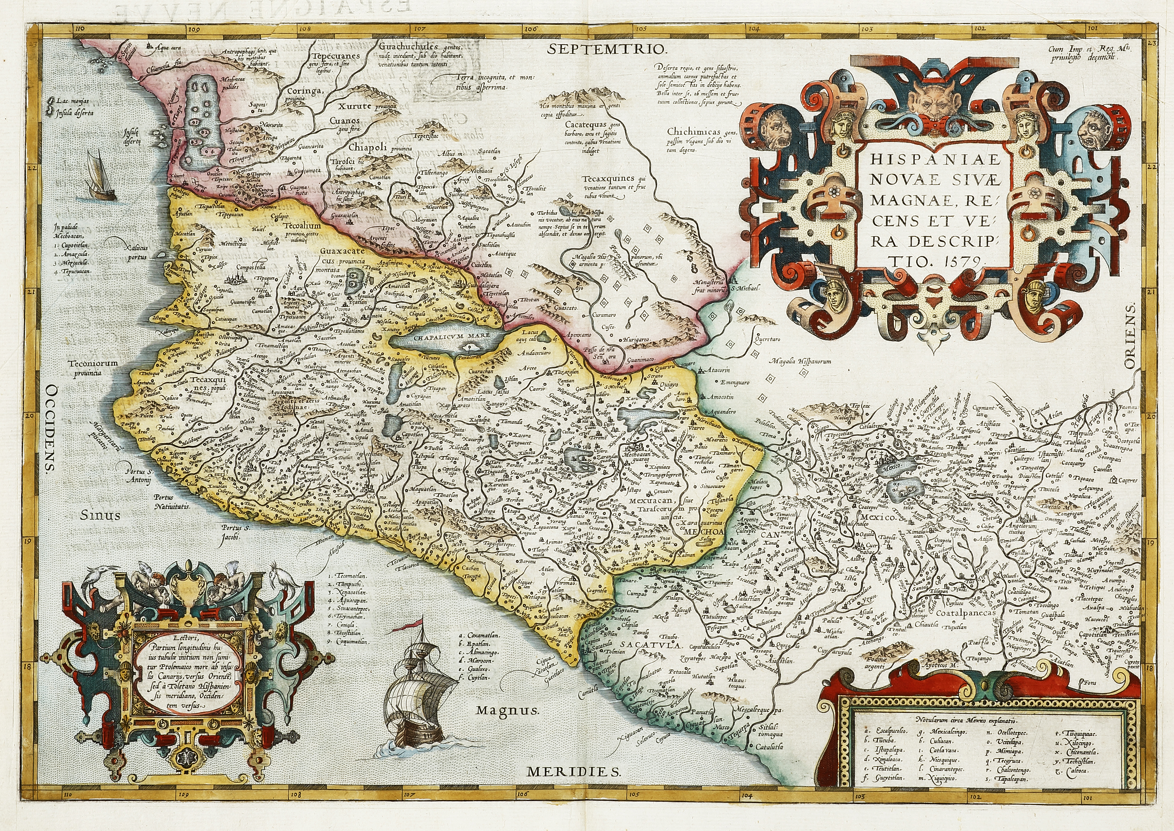 Hispaniae Novae Sivae Magnae Recens Et Vera Descriptio 1579. - Antique Map from 1581