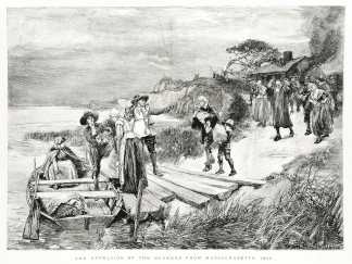 The Expulsion of the Quakers from Massachusetts, 1660. - Antique Print from 1884