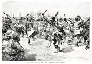 The Ghost Dance of the Sioux Indians in North America. - Antique Print from 1891