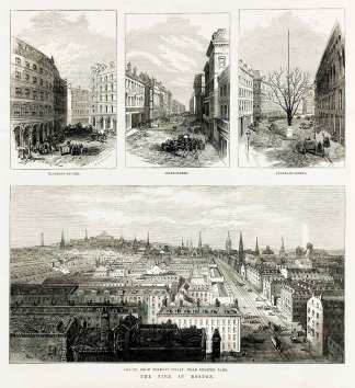 The Fire at Boston. - Antique Print from 1872