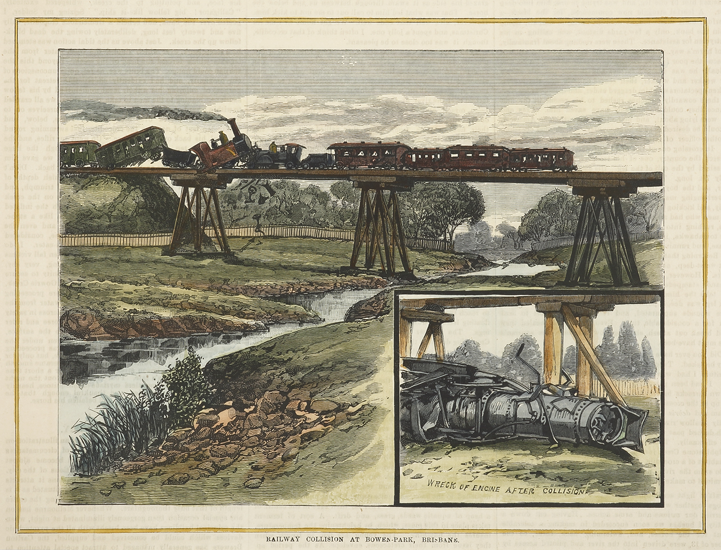 Railway collision at Bowen-Park, Brisbane. - Antique View from 1883