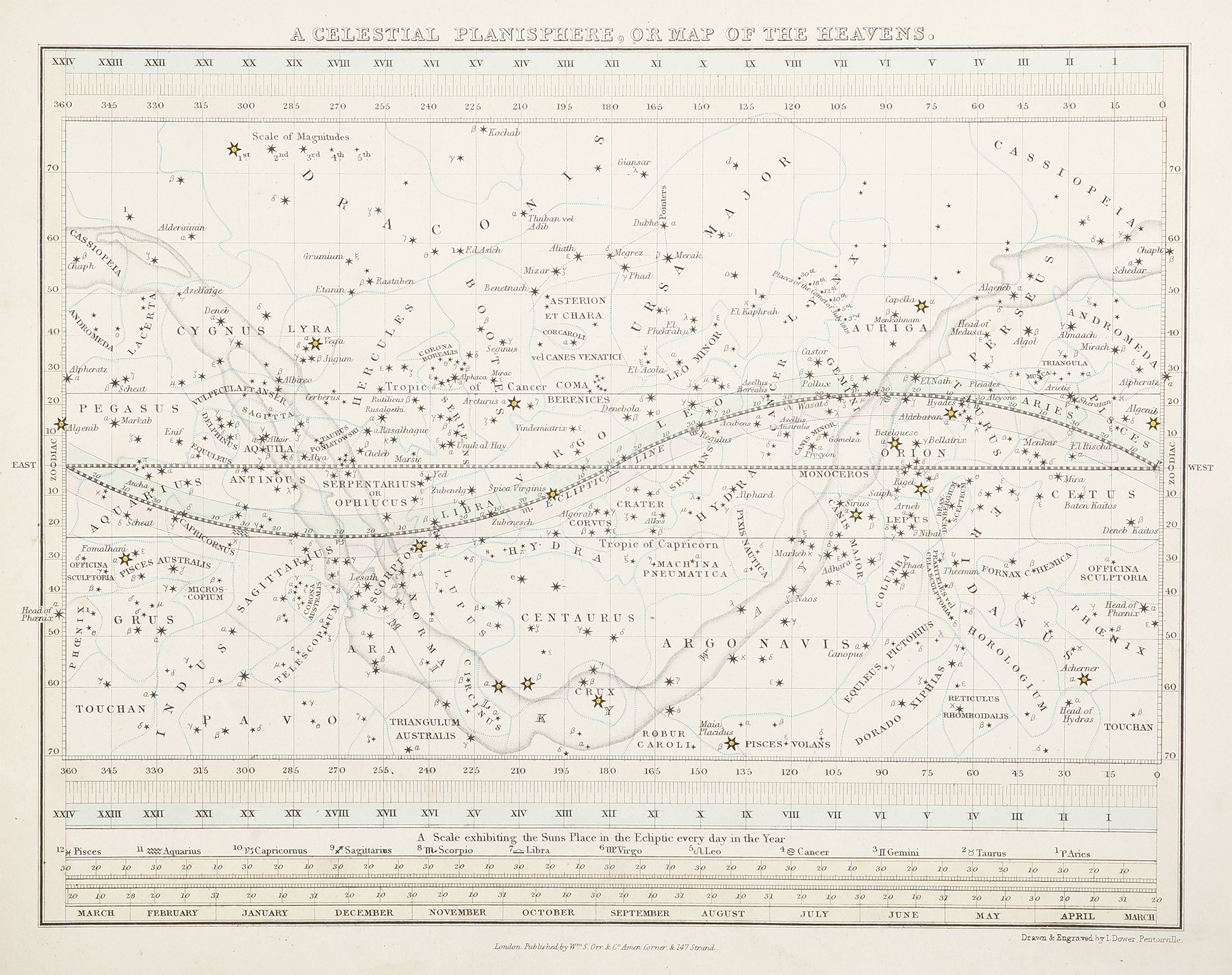 A Celestial Plansiphere, or Map of the Heavens. - Antique Map from 1850