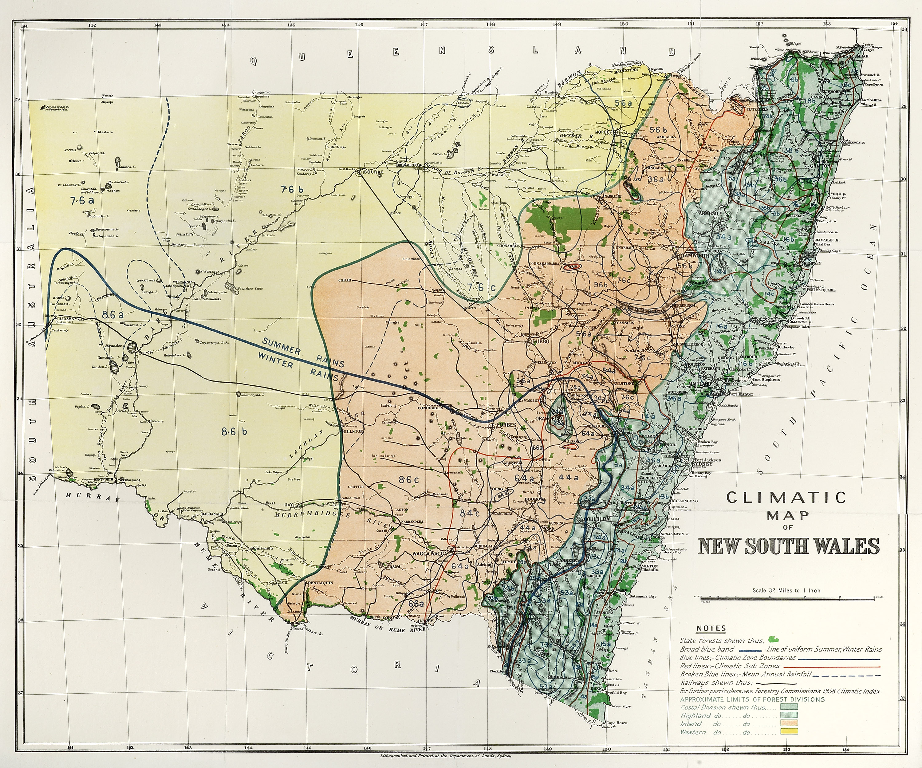 Climatic Map of New South Wales - Vintage Map from 1938
