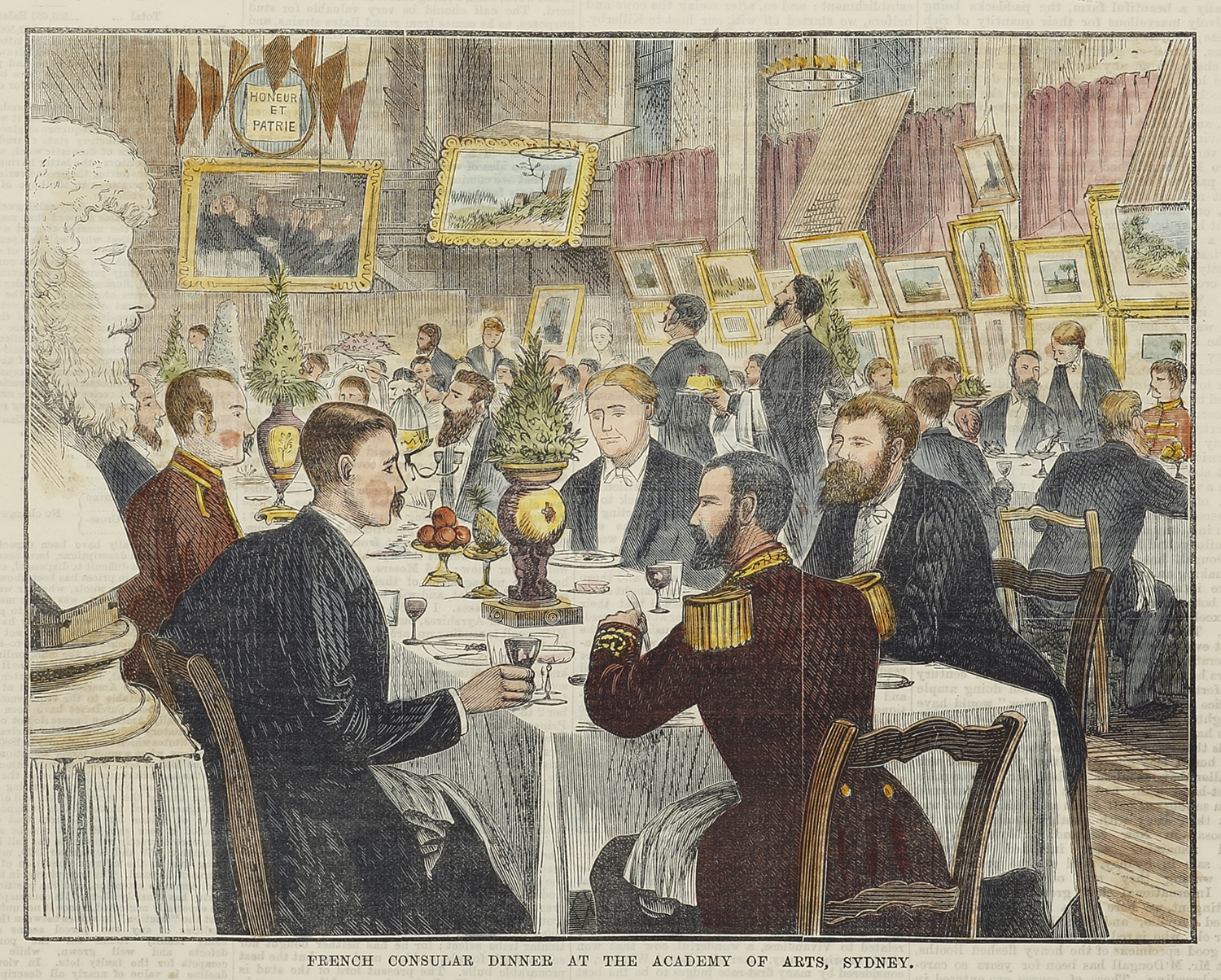 French Consular Dinner at the Academy of Arts, Sydney. - Antique Print from 1879