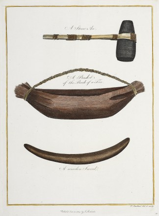 A Stone Axe. A Basket of the Bark of a T… First Nations History