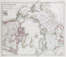 Polar-Karte enthaltend: die Länder u. Meere vom Nord Pol bis 50° N.Br. u. weiter, mit der Übersicht des Russischen Reiches in Europa, Asia u. America.