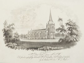 St Peter's Cook River, N.S.W. This print is Respectfully dedicated to W.G. Broughton Lord Bishop of Australia by his Obedient H.ble. Servt. W. Baker.