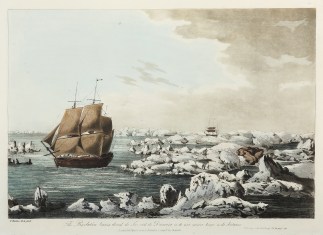 The Resolution beating through the ice, … Captain Cook