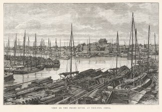 View on the Pei-ho River, at Tien-tsin, … China