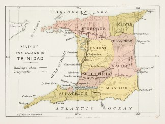 Map of the Island of Trinidad. Caribbean & Central America