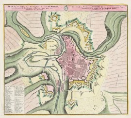 PLAN de la ville & Forteresse de LUXEMBOURG, avec la nouvelle Fortification. Mis au jour par les Heritiers d'Homann. Die Stadt u. Vestung LUXEMBURG, in einem accuraten Plan entworfen, u. zu finden in der Homaenn. Officin.