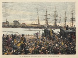 The Intercolonial Eight-Oared Boat Race on the Lower Yarra.