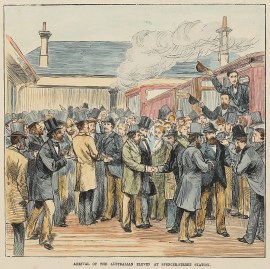 Arrival of the Australian Eleven at Spencer-Street Station.